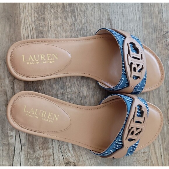 Lauren Ralph Lauren Algera Slide Sandals 1/2" round heel padded insole 7.5 - Picture 9 of 11
